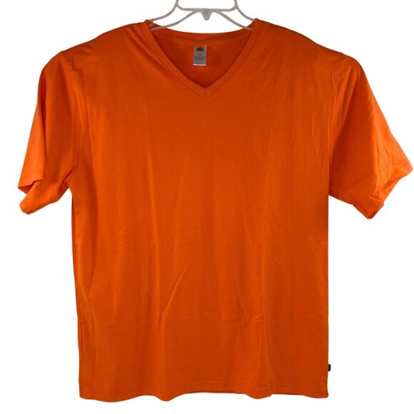 Trigema Mens Orange V-Neck T-Shirt 2XL Deluxe 100% Cotton Made In Germany 21f - Picture 1 of 5